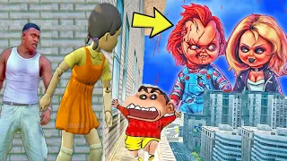 Franklin and Shinchan & Pinchan play HIDE AND KILL with Squid Game Doll In GTA 5