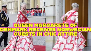 QUEEN MARGARETE OF DENMARK RECEIVES NORWEGIAN GUESTS IN CHIC ATTIRE