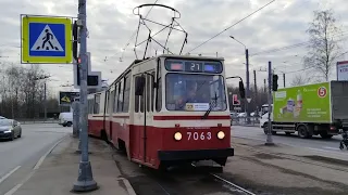 Поездка на трамвае ЛВС-86К. б.7063. маршрут 27. 19.03.24