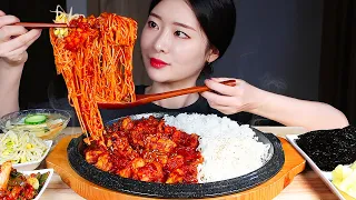 MUKBANG * SPICY STIR-FRIED SQUID (Ojingeo Bokkeum) 🔥 NOODLES & RICE & KIMCHI & DRIED SEAWEED ASMR