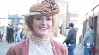 On set of Murdoch Mysteries with Helene Joy