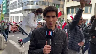 مصدق پارسا، ایران اینترنشنال از شعارهای معترضان در بروکسل می‌گوید