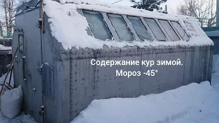 Содержание кур несушек  зимой. Мороз -45°.