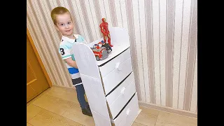 Комод для игрушек из картона/Игрушки Marvel и Щенячий патруль/ Сardboard chest of drawers