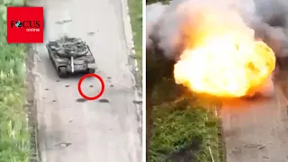 Drohnen-Video zeigt, wie Russen-Panzer in eigene Mine fährt
