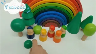 Wooden Rainbow Stacker, Nesting Puzzles Building Blocks Educational Toys