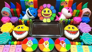 BABY SHARK SLIME & RAINBOW ! Mixing Random Things Into Clear Slime ! Satisfying Videos #1075