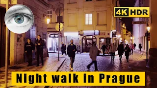 Walk in Prague at night - Head of Kafka - Bethlehem Chapel - View of Prague Castle - 4K HDR ASMR