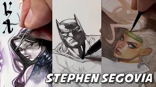 Stephen Segovia drawing Psylocke Batman Rogue Wolverine Grifter