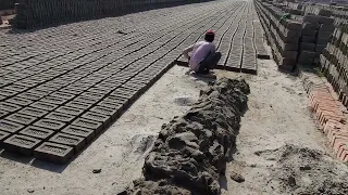 Bangladeshi village brick field// Manual brick making process.