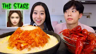 KIMCHI FRIED RICE CHEESE VOLCANO + SPICY PEPPER CRAWFISH SEAFOOD BOIL MUKBANG