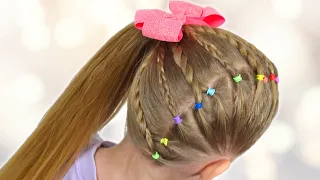 Adorable Side Ponytail Hairdo with Rubber Bands and Braids | Ponytail Hairstyles by LittleGirlHair