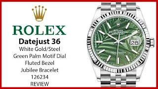 ▶ Rolex Datejust 36 White Gold/Steel Palm Motif Dial Gold Bezel Jubilee Bracelet 126234 - REVIEW