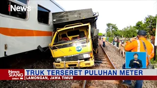 Kereta Tabrak 2 Truk Hingga Terseret Puluhan Meter, Lamongan #iNewsSiang 09/03