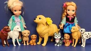 Elsa & Anna toddlers take their dog to a grooming place - Barbie dolls