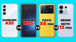 Samsung A55 vs Samsung M55 vs Poco x6 Pro vs Redmi Note 13 Pro #comparison