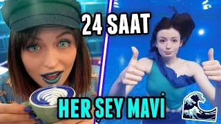 24 SAAT BOYUNCA HER ŞEY MAVİ!!! (Mavi Gözler, Mavi Çiğ Köfte, Havuz...)