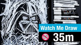 Drawing Darth Vader with EVERY White Pen | Relaxing Drawing Timelapse