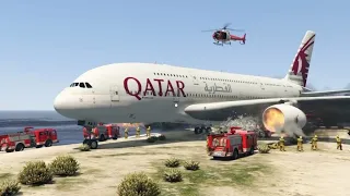 Giant Airbus Emergency landing on beach after engine exploded-GTA 5