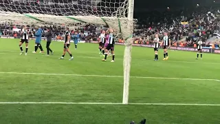 Nufc v Brighton. 5.3.22. End of game crowd celebrations and players applaud the fans.