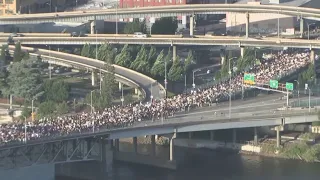 Time lapse: Thousands march across Morrison Bridge on Day 6 of Portland protest