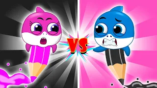 Pink VS Black Challenge Song | Baby Shark Funny Stories + More Nursery Rhymes