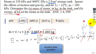 Calc exergy of steam in storage tank