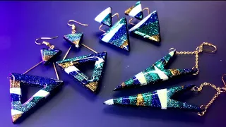 Polymer Clay and  Great Glitters from Arteza. Sparkle Triangle Earrings Tutorial.