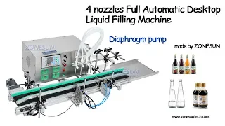 How to use 4 nozzles Diaphragm pump Semi Automatic Desktop CNC Liquid Filling Machine With Conveyor