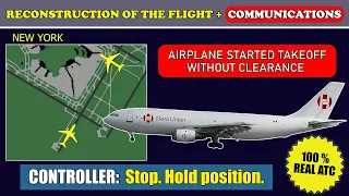 Airplane started takeoff without clearance | AeroUnion Airbus A306 | New York Kennedy Airport, ATC