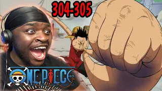 LUFFY FINALLY USES THIRD GEAR ON SCREEN!!! | One Piece Episodes 304-305 REACTION!!!