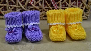 Пинетки спицами (от 0 до 1года). Простая модель. Knitting Baby booties. Вяжем с Оксаной Валерьевной.