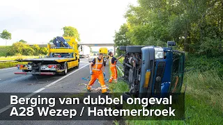 Berging van dubbel ongeval op de A28 bij Wezep / Hattemerbroek - ©StefanVerkerk.nl