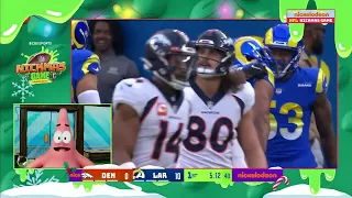 Russell Wilson throws a INT and gets roasted by Patrick Star on the Nickelodeon broadcast