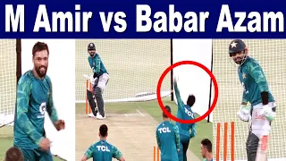 Mohammad Amir bowling to Babar Azam in practice session