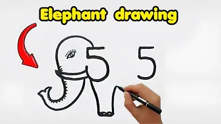 How to draw elephant from number 55 | number drawing | easy elephant drawing for beginners