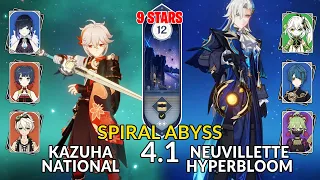 New 4.1 Spiral Abyss│Kazuha National & Neuvillette Hyperbloom |Floor 12 - 9 Stars| Genshin Impact