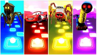 Spider House Head vs Lightning Mcqueen vs Bus Eater vs Thomas The Train exe l Tiles Hop EDM Rush!!