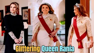 Groom's mother, Stylish Queen Rania of Jordan Glittering with wedding dress