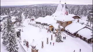 Santa Claus Village by air Rovaniemi Lapland Finland: winter Arctic Circle drone travel video