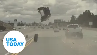 Car flips after being hit by a loose tire on a Los Angeles freeway | USA TODAY