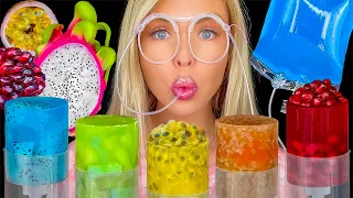 ASMR EXOTIC FRUITS MUKBANG, PASSION FRUIT PUSH POP, BASIL SEEDS, PEACH DRINK, POMEGRANATE JELLO 먹방