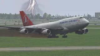 Worst Boeing 747 Runway Overrun Emergency Landing  Ever During Storm |Xplane 11