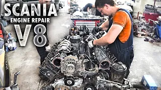 SCANIA V8 16 liters - engine assembly / Truck engine repair / ENGINE REPAIR