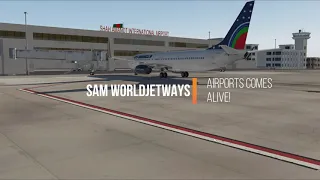 A look at SAM Airport Plugins FollowMe, WorldJetways, AirportVehicles in action.