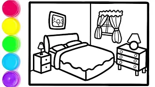 Bedroom Drawing and Coloring for Kids and Toddlers🛏️🏠 Learn English Colors and Furnitures