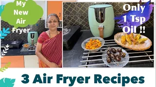 3 Air Fryer Recipes I My Solara Air FryerI Sweet Potato Roast I Stuffed Brinjal I MirchiBajji I