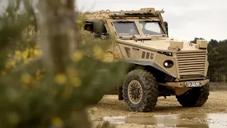 Commander EUFOR inspects the Foxhound protected mobility vehicle