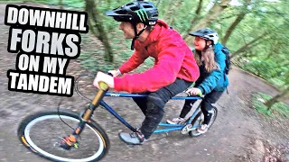 FITTING DOWNHILL FORKS ON MY TANDEM BIKE AND SENDING IT!