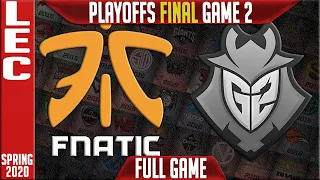 FNC vs G2 G2 |  LEC Spring 2020 Playoffs GRAND FINAL  | Fnatic vs G2 Esports Game 2 Full  |